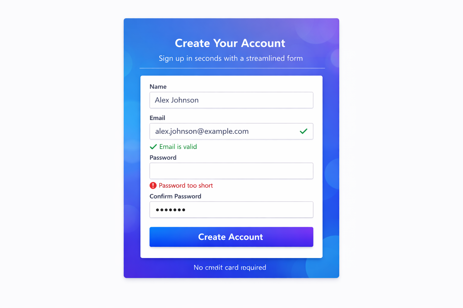 After: form with inline validation and clearer field feedback