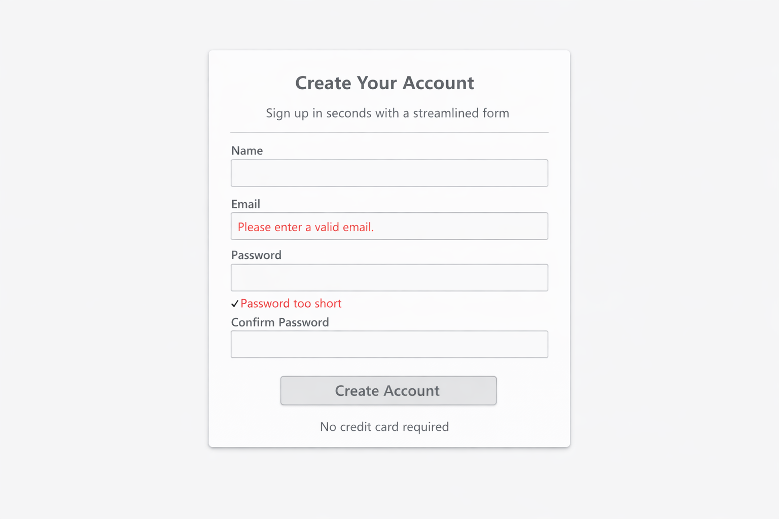 Before: form with unclear validation shown only after submit