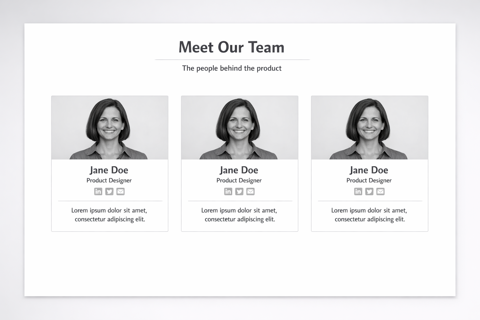 Before: team section with identical profile cards